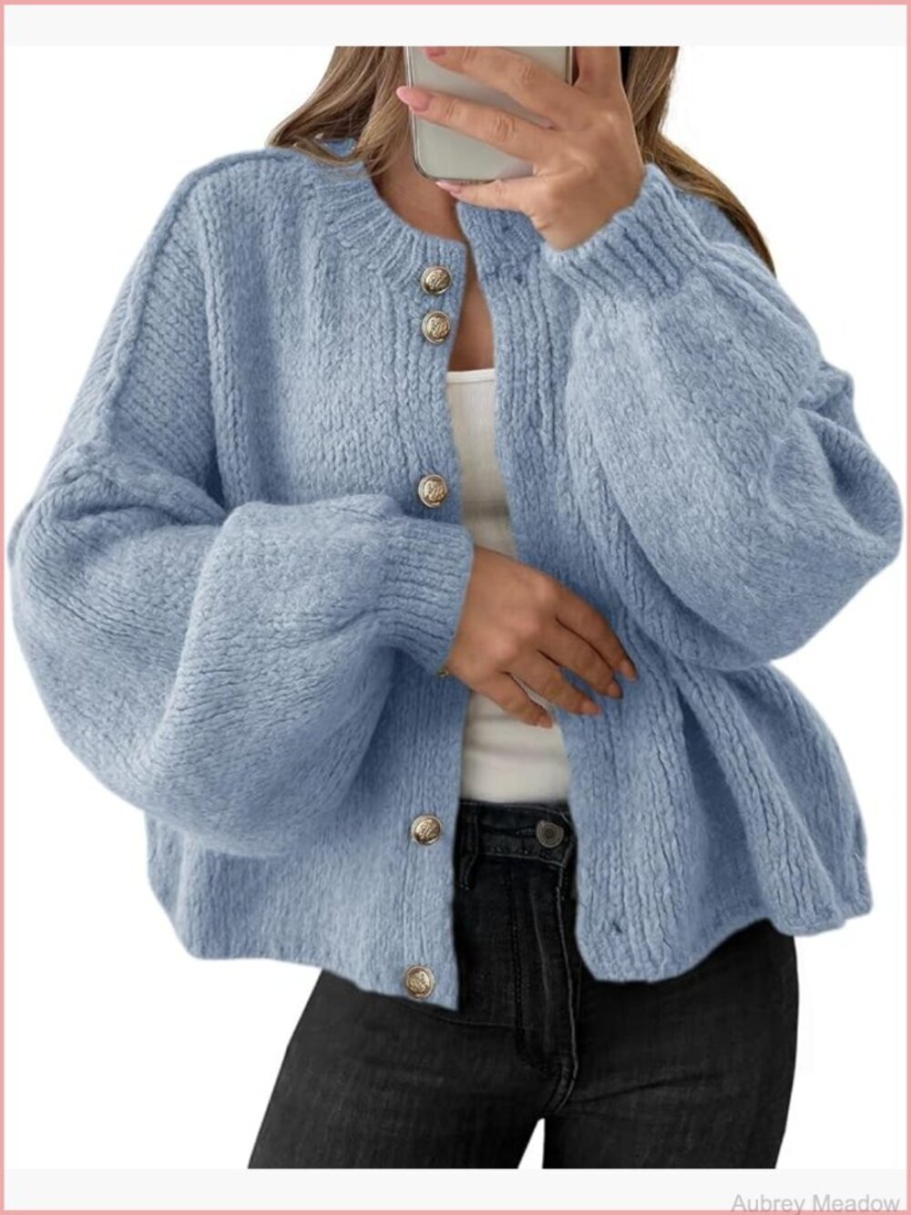 Oversized Cardigan Button Up Lantern Sleeve Chunky Knit Sweater Coat